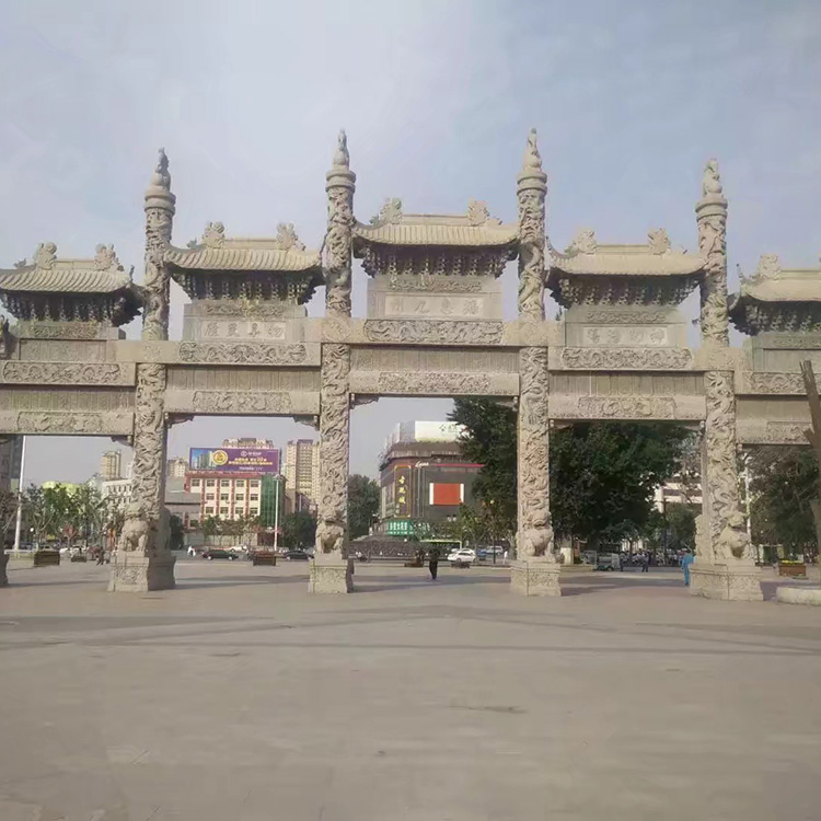 加工定制三門五樓石雕牌坊 景區(qū)寺廟入口石牌坊 大理石牌坊