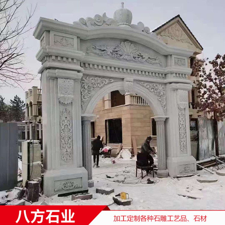 設計加工三門五樓石雕牌坊 村莊村口石雕牌樓 支持定制