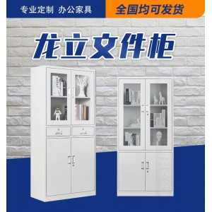 龍立辦公室鋼制文件柜 鋼制窄邊玻璃門帶鎖抽屜資料柜 儲物柜