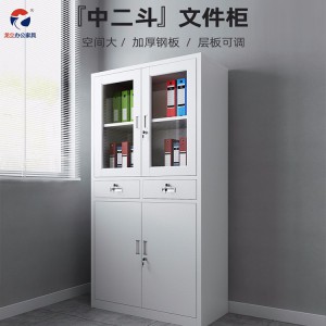 龍立辦公室鋼制文件柜 鋼制窄邊玻璃門帶鎖抽屜資料柜 儲物柜
